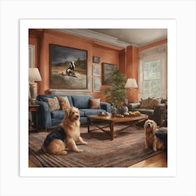 Living Room With Dogs Art Print