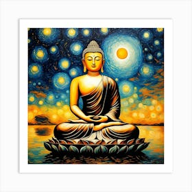 Buddha Painting Starry Night Art Print