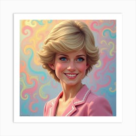 Graceful Princess Diana Smiling Against A Backdrop Of Colorful Pastel Swirls 1 Art Print