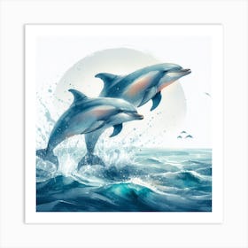 Sea Dolphin In Motion, Sea Dolphin Watercolour Art Print 1 Art Print