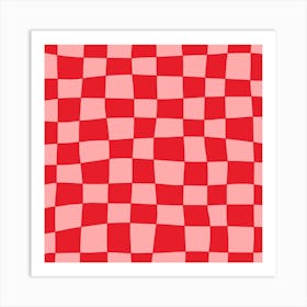 Hand Drawn Checkerboard Pattern (red/pink) Art Print