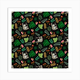 Tropical Sloth Pattern Art Print