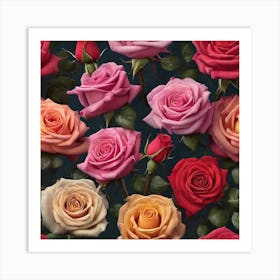 Seamless Pattern Of Roses 1 Art Print