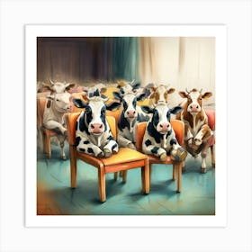 Cows In Chairs 2 Art Print