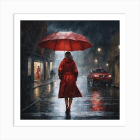 Woman Walking In The Rain 1 Art Print