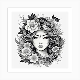 Asian Girl With Flowers 1 Art Print