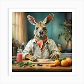 Kangaroo In Kitchen Art Print