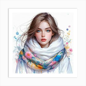 Girl In White Scarf Art Print