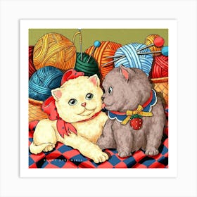 Knitting Kitties Art Print