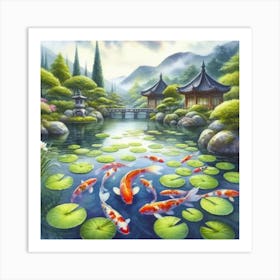 Coloured fishes in a pond Art Print