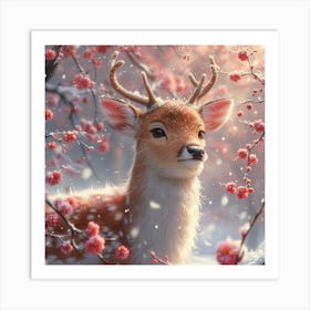 Deer In The Snow Art Print