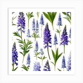 Nature Pattern Isolate White Arrangement Purple Flat Floral Blue Natural Herbal Medicine (9) Art Print