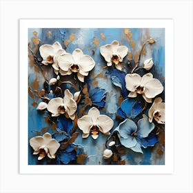 Pattern with blue Orchid flowers 2 Art Print