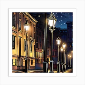 Street Scene At Night Art Print