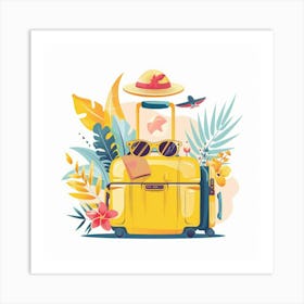 Yellow Suitcase With Flowers Art Print