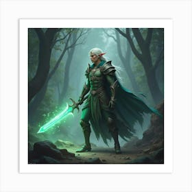 Majestic Elf Warrior Wielding A Glowing Enchanted Blade 1 Art Print