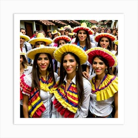 Mexican Women In Hats Art Print