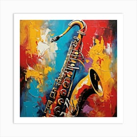 A Masterpiece Of Bohemian Music Themed Wall Art With An Oil Painted Abstract Close Up Of A Saxophon 442538465 (2) Art Print