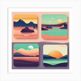 4 Badges Lo Fi Landscape With Minimalist Design (7) Art Print