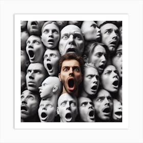 Man In Crowd Of Faces Art Print