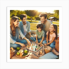 An Image That Portrays A Heartwarming Family Moment, Capturing Parents And Their Children Enjoying A Fun Outdoor Activity Art Print