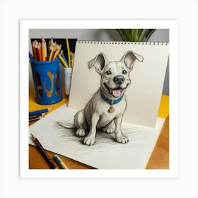 3d Dog Drawing Art Print