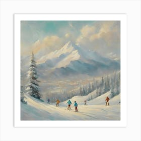 Skiers In The Mountains 1 Art Print