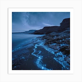 A Mesmerizing View As The Bioluminescent Waves Caress Art Print