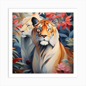Tiger And Flower Art Print