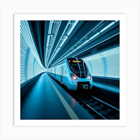 High Speed Train Darting Through A Glowing Tunnel Of Neon Light 1 Art Print