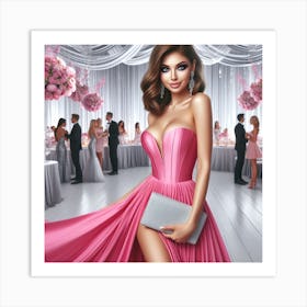 Beautiful Woman In A Pink Dress Art Print