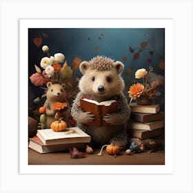 Hedgehog Reading A Book 1 Art Print