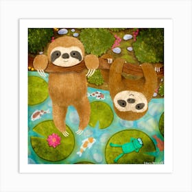 Sloths Happy Day Square Art Print