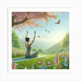 Yoga With Butterflies Art Print