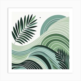 Scandinavian style, Green waves of palm leaf 3 Art Print