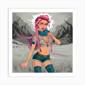 Girl With Pink Hair Art Print