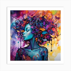 Woman With Colorful Hair 7 Art Print