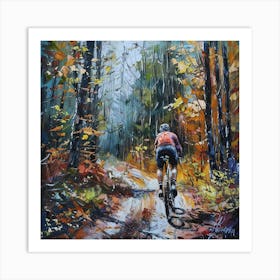 Mountain Biker In The Woods Art Print