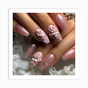 Pink Nails With Flowers Art Print