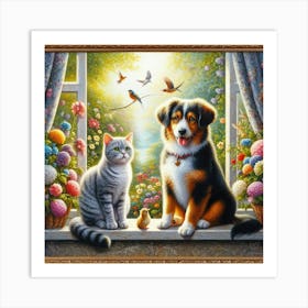 Cat And Dog In The Window Art Print