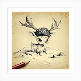 Deer With Pirate Hat Art Print