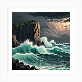 Wave Crashing On Rocks In The Ocean Art Prints (1) Art Print