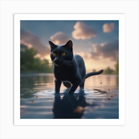 Black Cat In Water Art Print