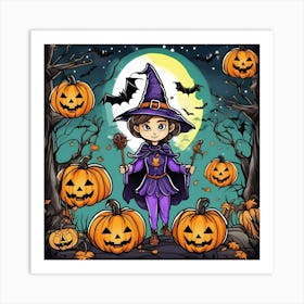 Witch With Pumpkins 1 Art Print