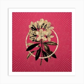Gold Common Rhododendron Glitter Ring Botanical Art on Viva Magenta Art Print