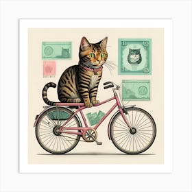 Cat On Bicycle Vintage Art Prints Art Print