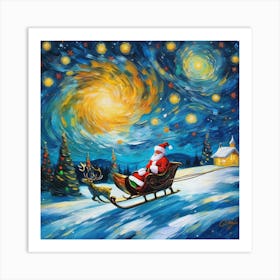 Santa Claus In Sleigh Art Print