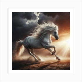 White Horse Galloping Art Print