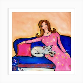 Barbie And Cat Art Print