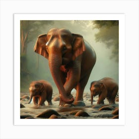 Elephants In The Forest 1 Art Print